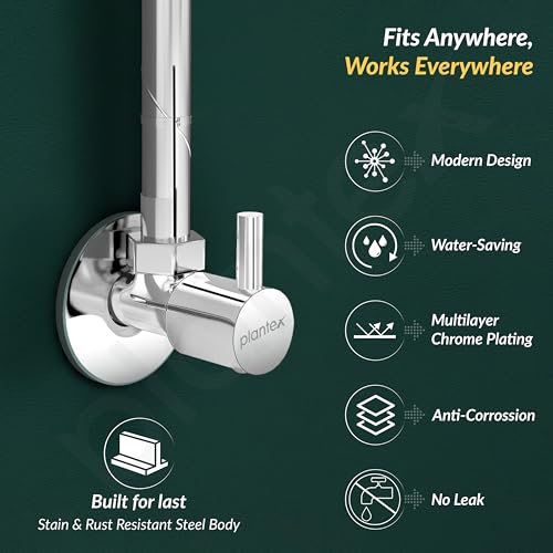 Image of Plantex Single Lever Angle Cocke for Bathroom with Brass Spindle /Angle Valve with Wall Flange and Teflon Tape /Stop Cock for Wash Basin /Kitchen- Pack of 8 (Chrome)