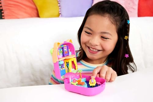 Polly Pocket Coffret Vacances au soleil, jouet de voyage avec 1 mini-figurine, un chiot et des accessoires thématiques, JCB17