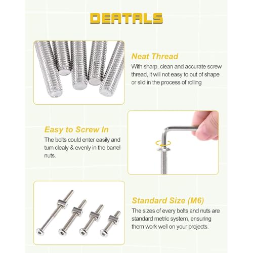 32pcs Baby Bed Crib Screws Hardware Replacement Kit- M6x40mm/ 50mm/ 60mm/ 70mm/ 80mm Hex Drive Socket Cap Screws Barrel Nuts Assortment Kit for Beds Headboards Chairs Furniture.
