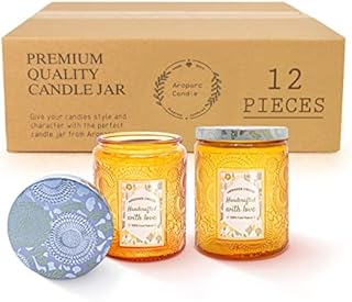 JULWHISPER Aroparc 12 Pack Glass Candle Jars for Candle Making, 230ml Embossed Candle Containers Embossed Vessels (12 Jars and 12 Lids with Label) Candle Making Supplies - 8 fl oz Amber