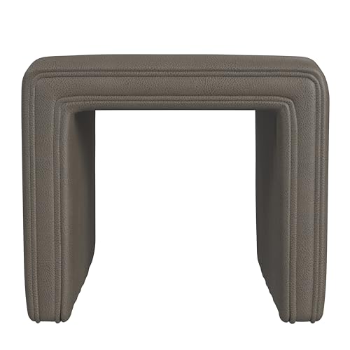 Image of HomePop 19 inch Modern Channel Tufted Ottoman - Pewter Gray Faux Leather