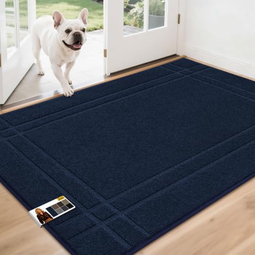 JSEI Door Mat for Entrance 36"x60", Dirt Trapper Doormat, Navy Blue