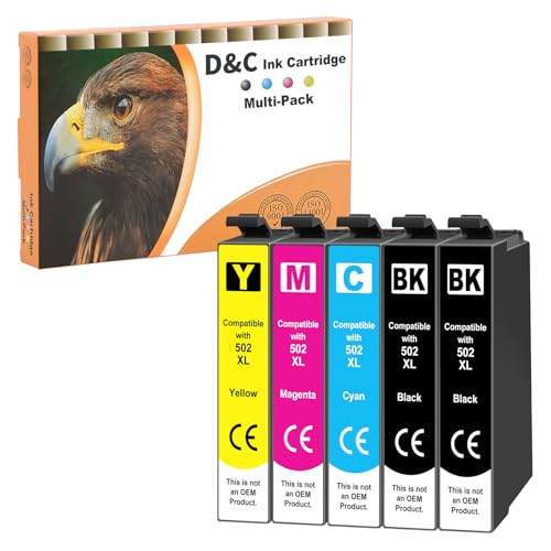 D&C 502XL Cartuchos de Tinta Compatible para Epson 502 502 XL per Epson Expression Home XP-5100 XP5100 XP-5105 XP5105, Workforce WF-2860DWF WF-2865DWF WF-2860 WF-2865 (Paquete de 5)