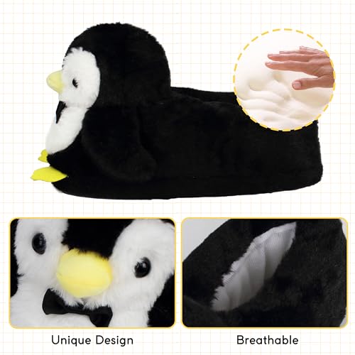 Image of Cute Women Penguin Animal Slippers Fluffy Warm Plush House Shoes Novelty Soft Slippers Cartoon Gifts for Birthday Christmas