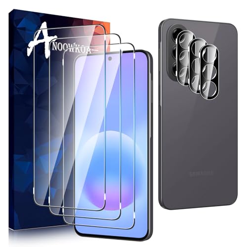 Anoowkoa 3 Pack for Samsung Galaxy A37 5G/Galaxy A57 5G Screen Protector Tempered Glass Flim & 3 Pack Camera Lens Protector.9H Hardness.Bubble-free.Support Fingerprint Unlock.Easy Installation