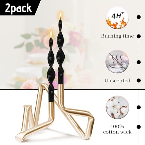 Image of Smokeless Black Spiral Taper Candle Handmade Unscented Taper Candlesticks 10 Inch Long Twisted Candles for Candlelight Dinner Holidays Wedding Home Decor