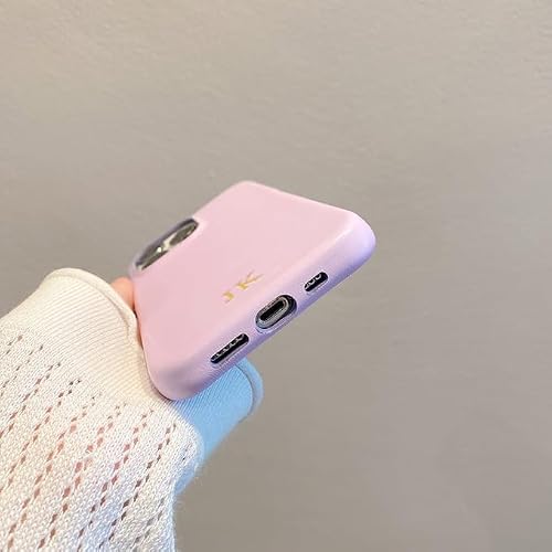 LalatiFy Personalise Customized Gold Silver Initial Letters Leather PU Soft Case for iPhone 16 15 14 13 12 11 Pro Max Plus Luxury Covers (Purple) - Embossing Custom Gift Idea