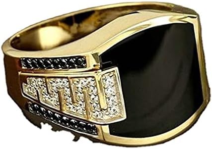 Fashion Cuban Link Chain Ring Classic Retro Color-Preserving 18K Gold Plated with Black Agate, Luxury Fashion Successful Gentleman Diamond Ring Hip Hop Ring for Men (14) - Image 5