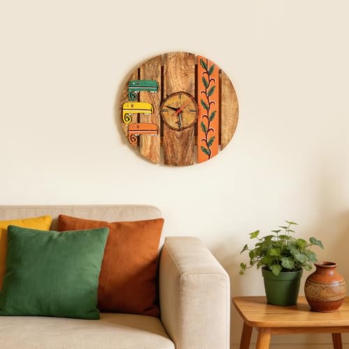 Image of AAKRITI ART CREATIONS Majestic Elephants Wall Clock Multicolor | Clock for Home, Home Decoration | Modern Art Wall Hanging Wall Clock, Lightweight Wooden wall Decor | Matte Finish