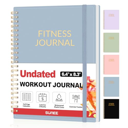 Fitness Journal Workout Planner for Women & Men, A5 (6.4" x 8.3") Workout Journal Log Book Planner Gift for Track Gym Essentials, Home Workouts, Track Progress, Achieve Wellness Goals, Grey Blue