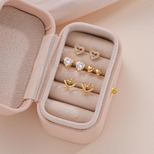 Image of 5 Pairs 14K Gold Plated Stud Earrings for Women, Hypoallergenic Earring Sets for Multiple Piercing, Premium Cubic Zirconia Studs Earrings for Women