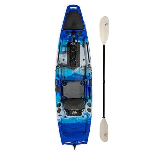 BKC PK11 Angler 10.5-Foot Sit On Top Solo Fishing Kayak w/Instant Reverse Pedal Drive, Hand Control Rudder, Paddle, and Upright Seat (Blue Camo)