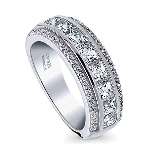BERRICLE Rhodium Plated Sterling Silver Anniversary Wedding Half Eternity Band Ring Made with Swarovski Zirconia Channel Set Size 5