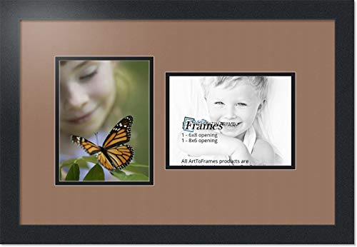 ArtToFrames Double-Multimat-775-767/89-FRBW26079 Collage Photo Frame Double Mat with 2-6x8 Openings and Satin Black Frame