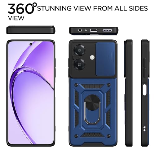 Image of Pikkme D10 Tough Armor Bumper Case | 360 Protection Case | Sliding Camera Shield Cover & Ring Holder Stand Back Cover for Oppo A3x 5G / A3x 4G / A3 5G (Blue)