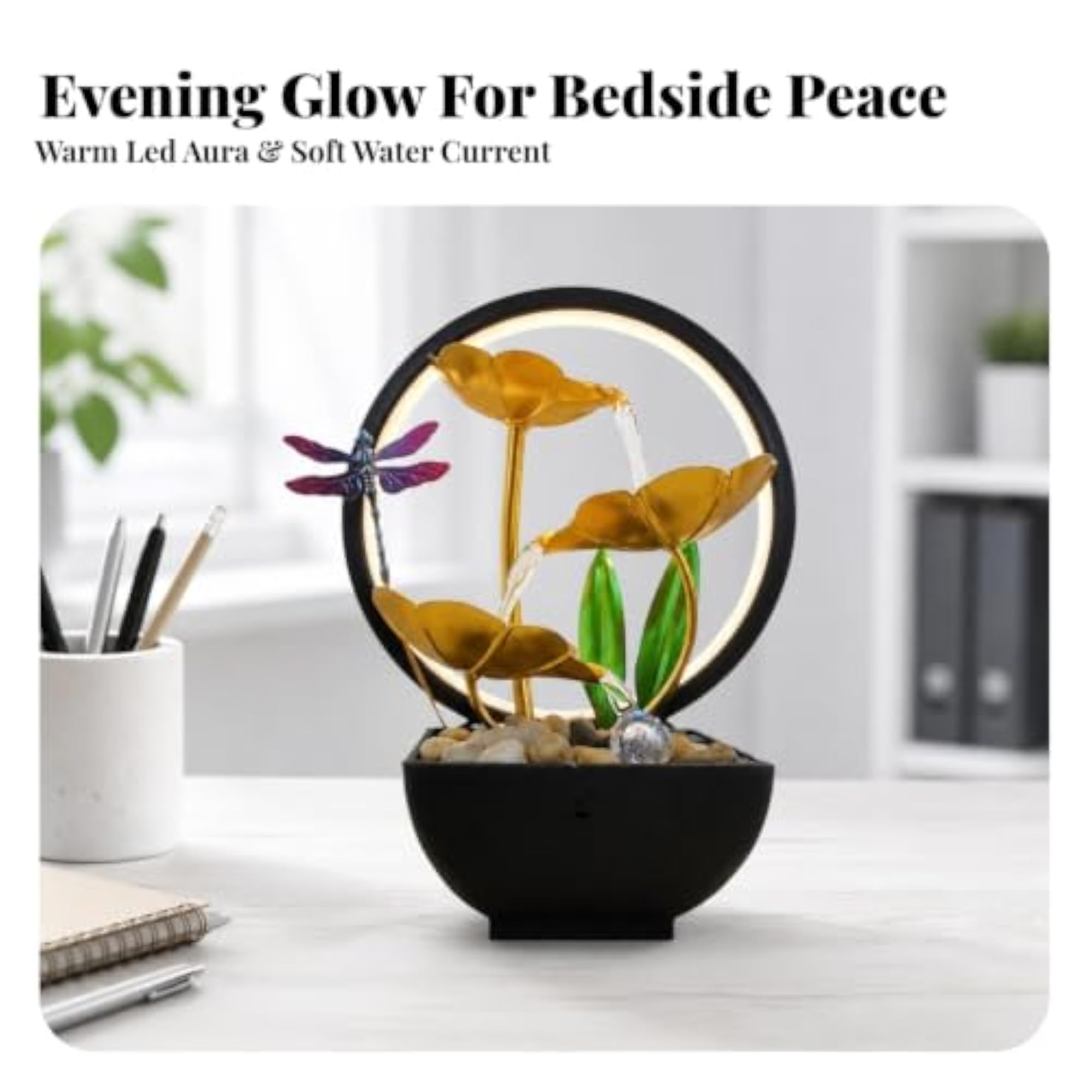 Indoor USB-Powered Tabletop Fountain with LED Loop