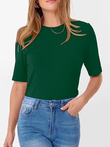 Image of ANRABESS Womens Half Sleeve Tops Crewneck Shirts Basic Fit Work Tee