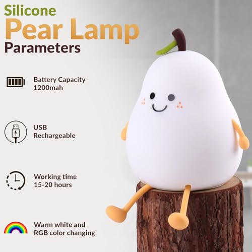 Image of Desidiya Pear LED Night Lamp - Birthday, Wedding Gift, Silicone Touch Sensor Light for Bedroom, Rechargeable Table Lamp for Kids & Women, Portable Color-Changing Bedside Decor, Soft Glow Nightlight
