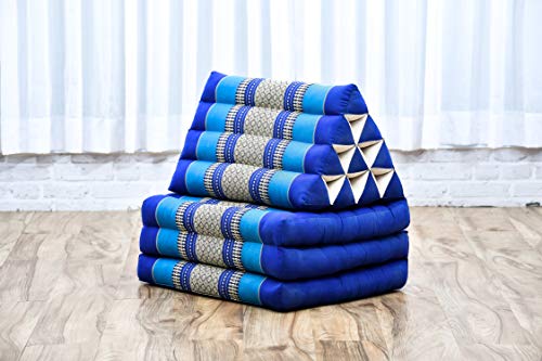 Image of Leewadee - Comfortable Japanese Floor Mattress Used As Thai Floor Bed with Triangle Cushion, Futon Mattress Or Thai Massage Mat, 67 x 21 inches, Blue