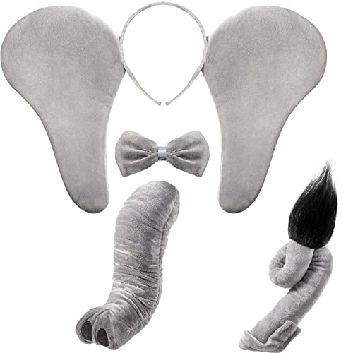 Lewtemi Elephant Costume Set Kids Elephant Ears Headband Nose Tail Bowtie for Children Cosplay Dress up Party