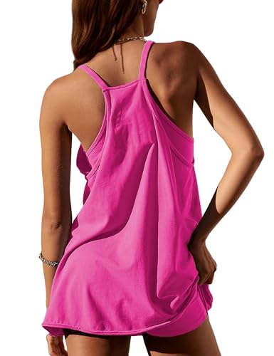 Image of Lentta Womens Athletic Sleeveless Mini Dress with Built-in Shorts V Neck Spaghetti Strap Sundress