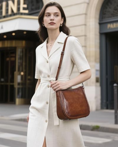 COOLCY Real Leather Crossbody Bags for Women Handbags Ladies Hobo Shoulder Purse Vintage Satchel Cross Body bag with 2 straps2