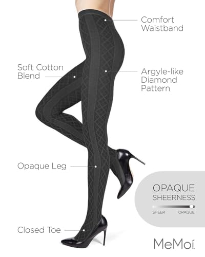 Image of MeMoi Juneau Diamonds Cotton Tights for Women, Cozy and Elegant Sweater Tights - Sizes Small to X-Large
