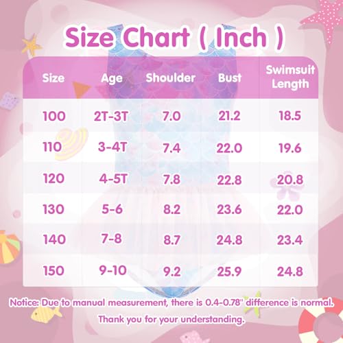 Girls One Piece Swimsuit Colorful Mermaid Bathing Suites Cute Princess Beach Swimwear 2-10 Years4