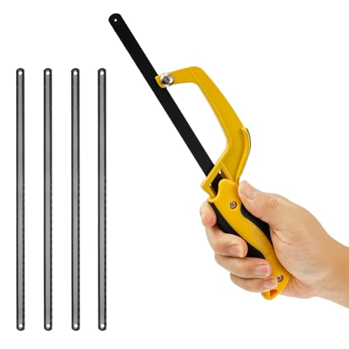 Hacksaw Frame with 5 Saw Blades Multi-Purpose Heavy Duty Handsaw 12'' Blade Set for Wood,Plastic, PVC Pipe,Tile, Metal