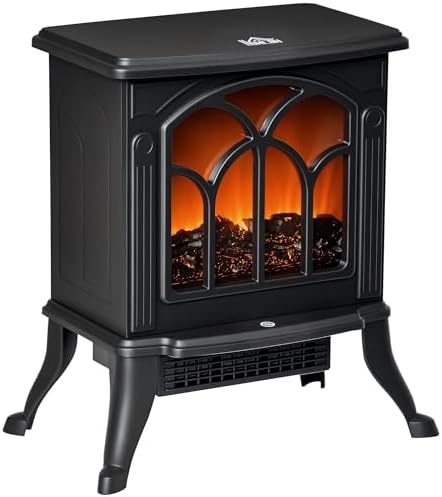 HOMCOM 17" Freestanding Electric Fireplace Stove, Fire Place Heater with Realistic Logs and Flame Effect and Overheat Protection, 750W/1500W, Black