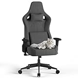 JUMMICO Fabric Gaming Chair with Racing Seat, Comfort Office Chair Ergonomic with 3D Height Adjustable, Desk Chair Tilt Function (90°-135°), Load Capacity 200 kg, Grey