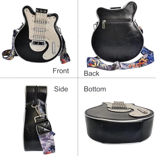 Lyuxhetaokdiq Men and Women PU Leather Guitar Shaped Crossbody Shoulder Bag Guitar Purse, Large Black by Lyuxhetaokdiq - Used condition - Image 5