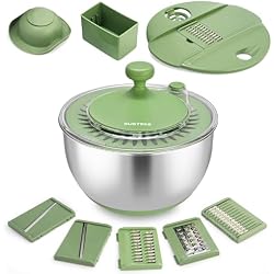 SUSTEAS Stainless Steel Salad Spinner, Lettuce Spinner with 5 Blade Slicer | 4.25Qt Vegetables Wash Bowl, Fruits & Herb Lettuce Dryer with Egg Yolk Strainer for Efficient Salad Preparation& Food Washing