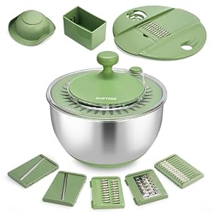 SUSTEAS Stainless Steel Salad Spinner, Lettuce Spinner with 5 Blade Slicer