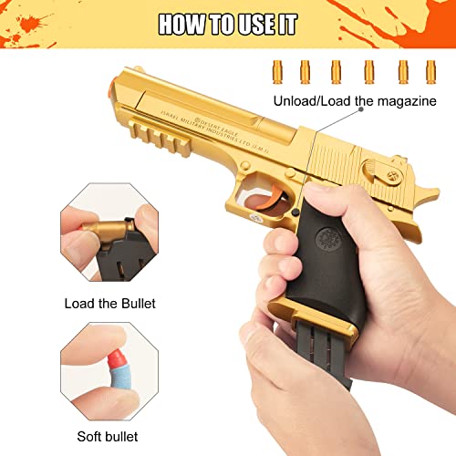 Toy Gun with Soft Bullets, Empty Shell Ejecting Design, Toy Pistol with Soft Dart Launcher, Hikewintoy Toys Foam Blaster with 40 Pcs EVA Darts, Gifts for Boys and Girls Age 8+(Golden) - Thumbnail 3