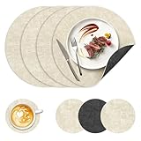 13" Round Placemats Set of 4, NCUE Dual-Sided Faux Leather Heat Resistant Table Mats, Waterproof Oilproof Washable Protective Table Placemats with Coaster, Wipeable Vinyl for Indoor & Outdoor Use