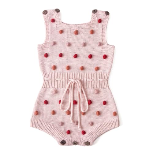 Simplee kids Baby Girl Romper, Sleeveless Pompoms Square Neck, Pink, 0-3M