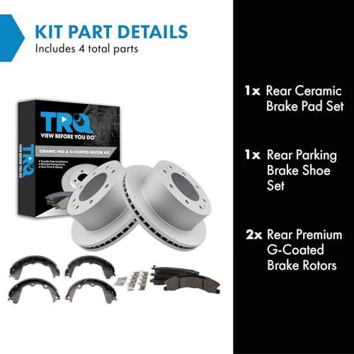 Image of TRQ Rear Brake Pad & Rotor Kit Ceramic Premium G-Coated Compatible with 2016-2019 Chevrolet Suburban 3500 HD