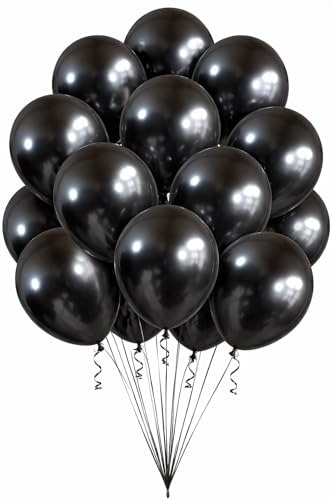 Image of DL Chrome Balloons - 25 Pcs (9 Inch) Black | Shiny Finish Party Balloons for Birthday, Wedding, Anniversary, Baby Shower | Durable Latex, Helium & Air Supported