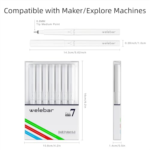 Image of White Ink Gel Pens Compatible with Cricut Maker 3 /Maker 4 /Maker /Explore 3 /4 /5 /Air 2 /Air, 7 Pack Medium Point Pens for Drawing, Lettering, Adding Highlights