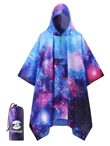 Image of SaphiRose Extra Thick Hooded Rain Poncho Double Layer Waterproof Raincoat Jacket for Men Women Adults