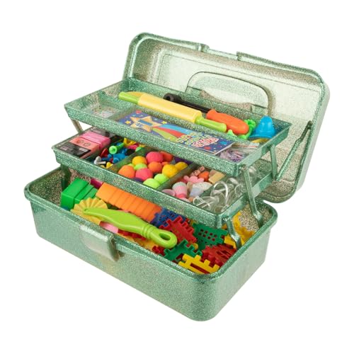 Glitter Art & Craft Tool Storage Box,3-Layer Stackable Carry Tackle Box Sewing Box Organizer for Art Supply, Makeup,Sewing Supply (Green)