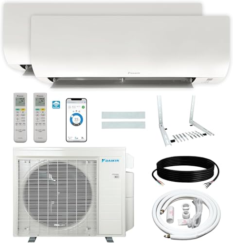 Daikin 18,000 BTU (12K + 12K) 21SEER2 2-Zone Mini Split, Air Conditioner Heat Pump R-32 System with Maxwell 15 ft. Installation Kit and Wall Mounting Bracket