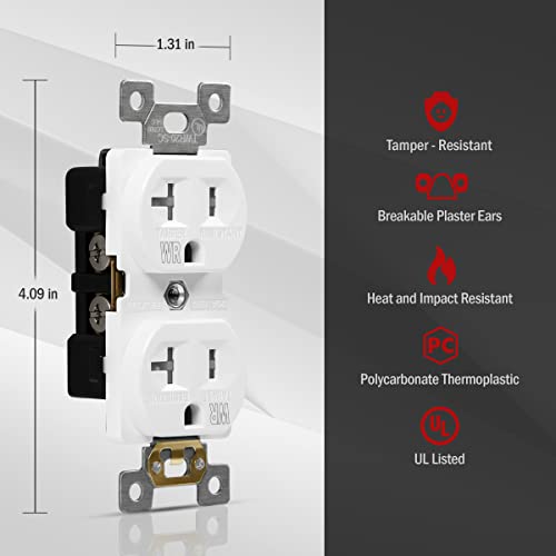 Enerlites Duplex Receptacle, Tamper-Weather-Resistant, Commercial Grade Outlets, 20A 125V, Self-Grounding, 2-Pole, 3-Wire, 5-20R, Ul Listed, 62040-Twr-W, White #TOP2