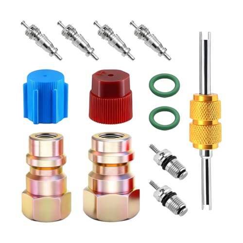 FALVFUN 13PCS Car R12 to R134A Conversion Kit, R12 R22 to R134A High/Low Pressure Air Conditioning Fittings Port, Automotive AC Retrofit Fitting Adapter Kit, Universal for Vehicles