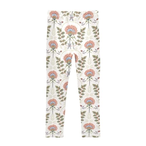 Romantic Boho Floral Pattern Girls Leggings,Workout Leggings for Girls Toddler Athletic Leggings Size for 3-10T2