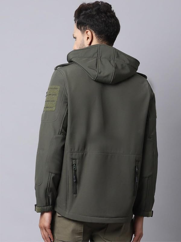 Image of MOUNTMILLER Men's 12 Zipper Softshell Hooded Tactical Jacket | Water-Repellent, Multi-Pocket, Abrasion-Resistant - Perfect for Outdoor Activities, Hiking, and Trekking