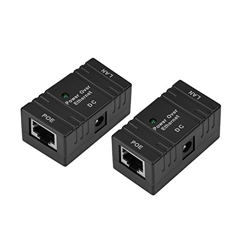 2PCS Inyector Power Over Ethernet, Adaptador POE, Fuente de alimentación POE negra de 96W 48V 10 100Mbps para cámara IP de red miniatura 1
