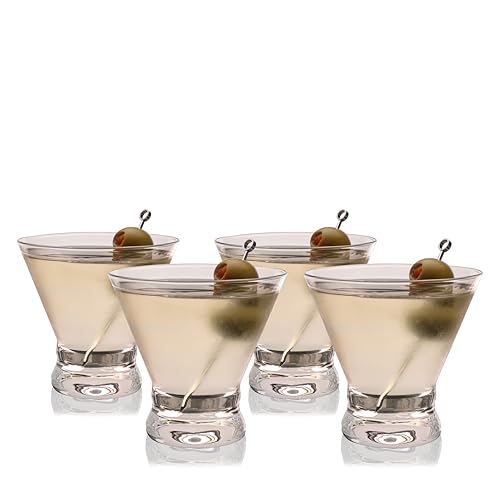 True Stemless Martini Glasses, Set of 4, 8 oz Modern Cocktail Glasses for Martinis, Manhattans...