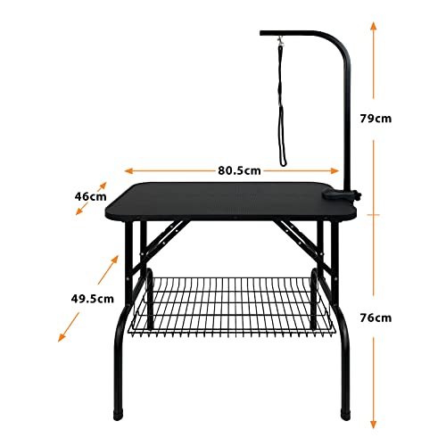YRHome Hundepflegetisch Höhenverstellbar Trimmtisch für Hunde Hunde Badetisch Hundefriseur Tisch Schertisch Pflegetisch rutschfest mit Schlingen und Ablage bis 60 KG Belastbar 80,5x46x76cm(Klein)